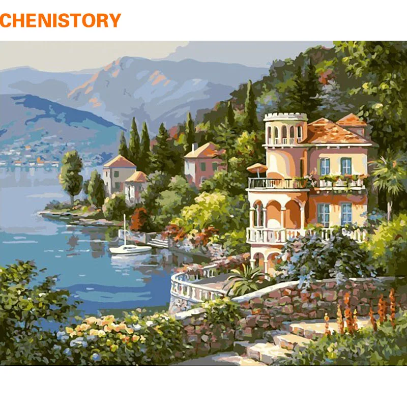 

CHENISTORY Landscape DIY Painting By Numbers Acrylic Paint On Canvas Handpainted Oil Painting For Home Decor Wall Artwork 40x50