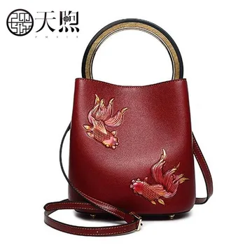 

Pmsix 2020 New Women Genuine Leather bag Superior Cowhide handbag Fashion Designer Luxury women handbags leather Bucket bag