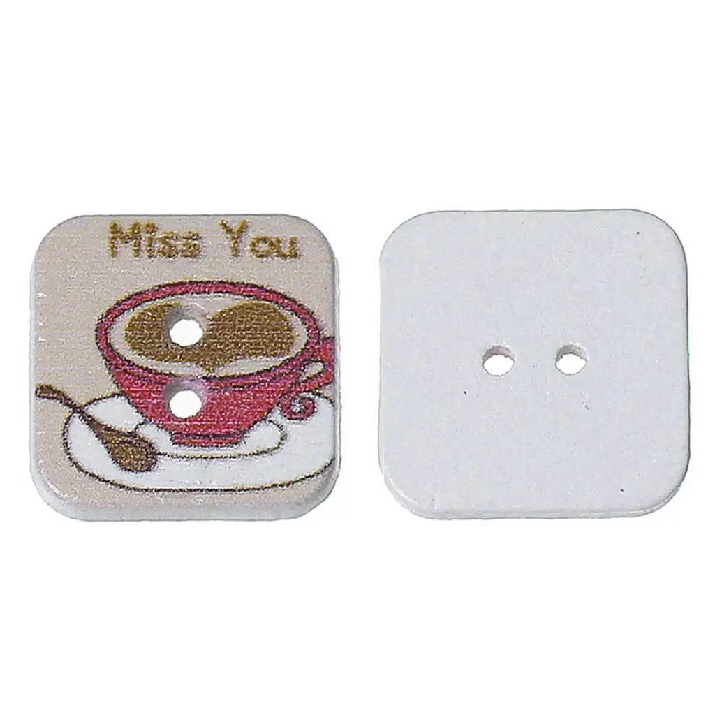

Wood Sewing Button Scrapbooking Square Multicolor 2 Holes Message Pattern 24mm(1")x 24mm(1"),6 PCs new