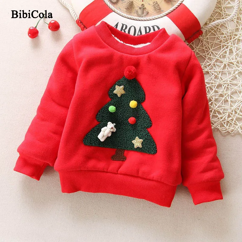 BibiCola/зимняя Толстовки с капюшоном для девочек Рождественские толстые теплые свитшоты для девочек, детские бархатные повседневный костюм пуловер Одежда