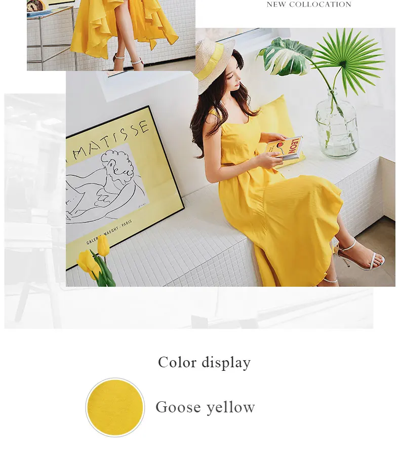 Dabuwaw летнее желтое свободное Макси-платье для женщин и девочек новые асимметричные Длинные вечерние платья без рукавов на бретелях DN1BDX003