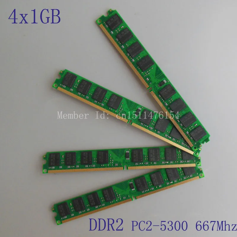 

4GB 4X1GB PC2-5300 4X1gb DDR2-667 667Mhz 240pin DIMM Dekstop Memory DDR2 Low Density 4G RAM for Intel CPU