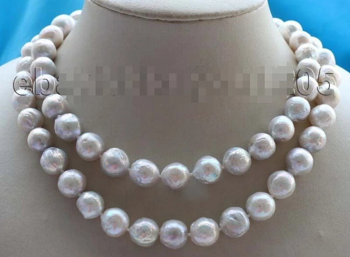 

W4T WT54 FREE shipping>>>>>32" Genuine Natural 11-13mm White Reborn Keshi Pearl Necklace 14KGP #f1683! 6.07