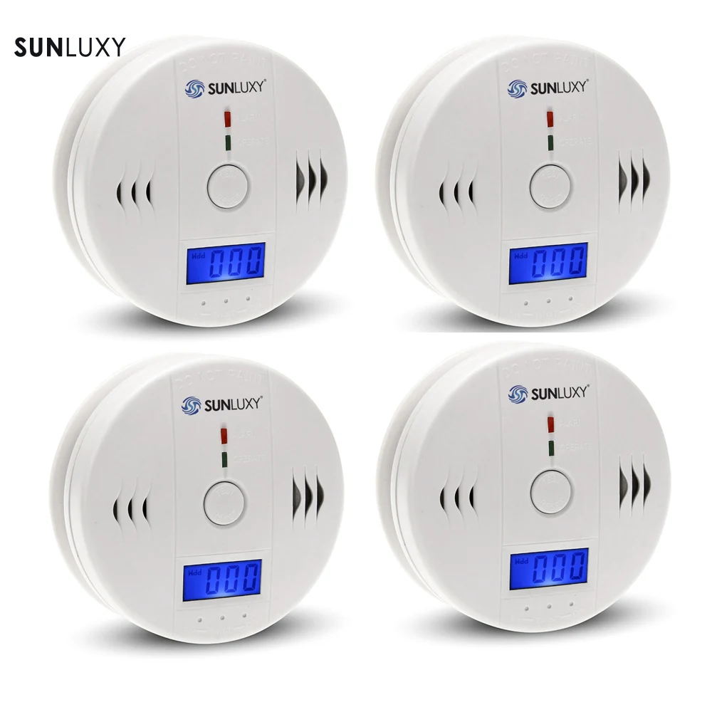 SUNLUXY 4 шт. SUNLUXY беспроводной CO угарного газа сенсор детектор 85dB сигнализации ЖК дисплей домашние защитный чехол для карт системы