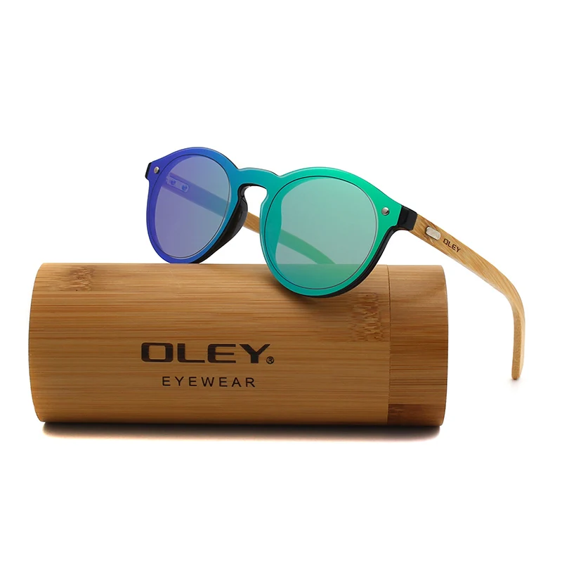 women's sunglasses OLEY  Brand Bamboo Leg Color Film Sunglasses Women Classic Round Overall Flat Lens Fashion Retro Female sun glasses Z0479 big round sunglasses Sunglasses