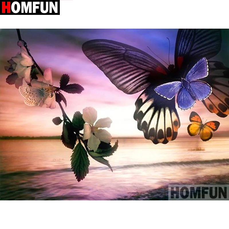 Алмазная 5D картина HOMFUN цветок бабочка вышивка крестиком полное покрытие