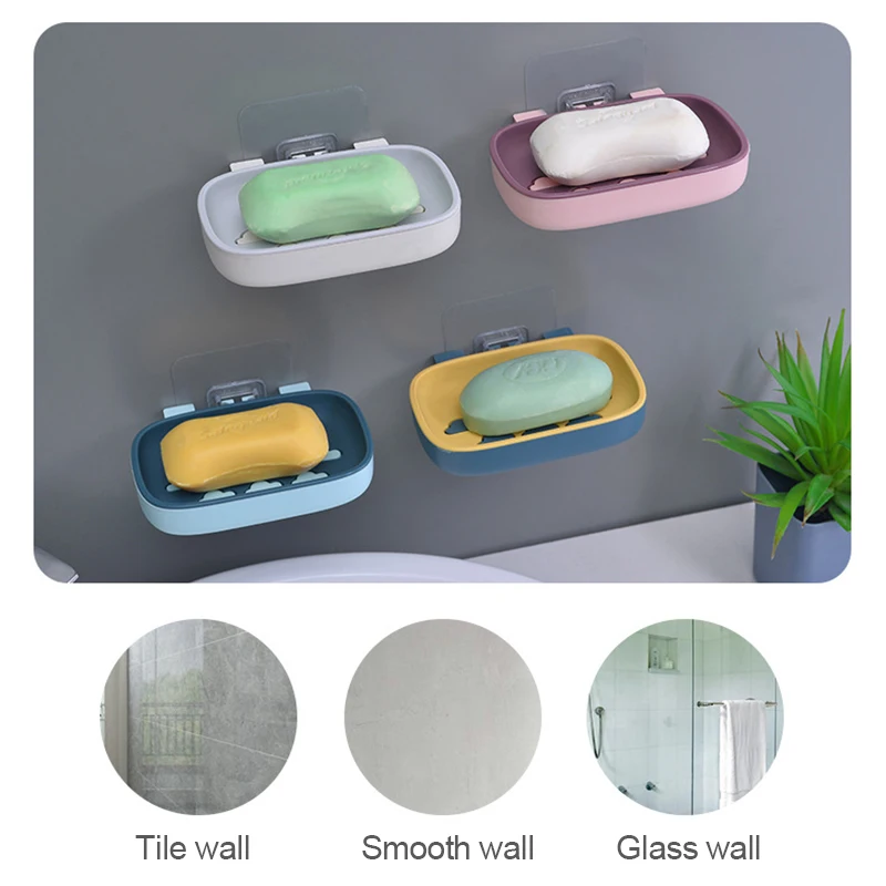 

Soap Rack Punch-Free Double-Layer Soap Box Bathroom Mounted Drain Rack Bathroom Portable Viscose Soap Holder Bathroom Gadgets