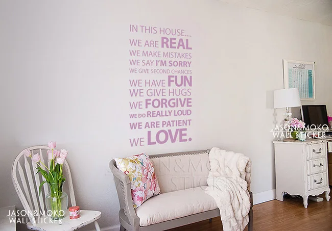 

House Rules Vinyl Wallpaper Decal In this House Wall Sticker family quote wall decals for home 60*105CM Free shipping