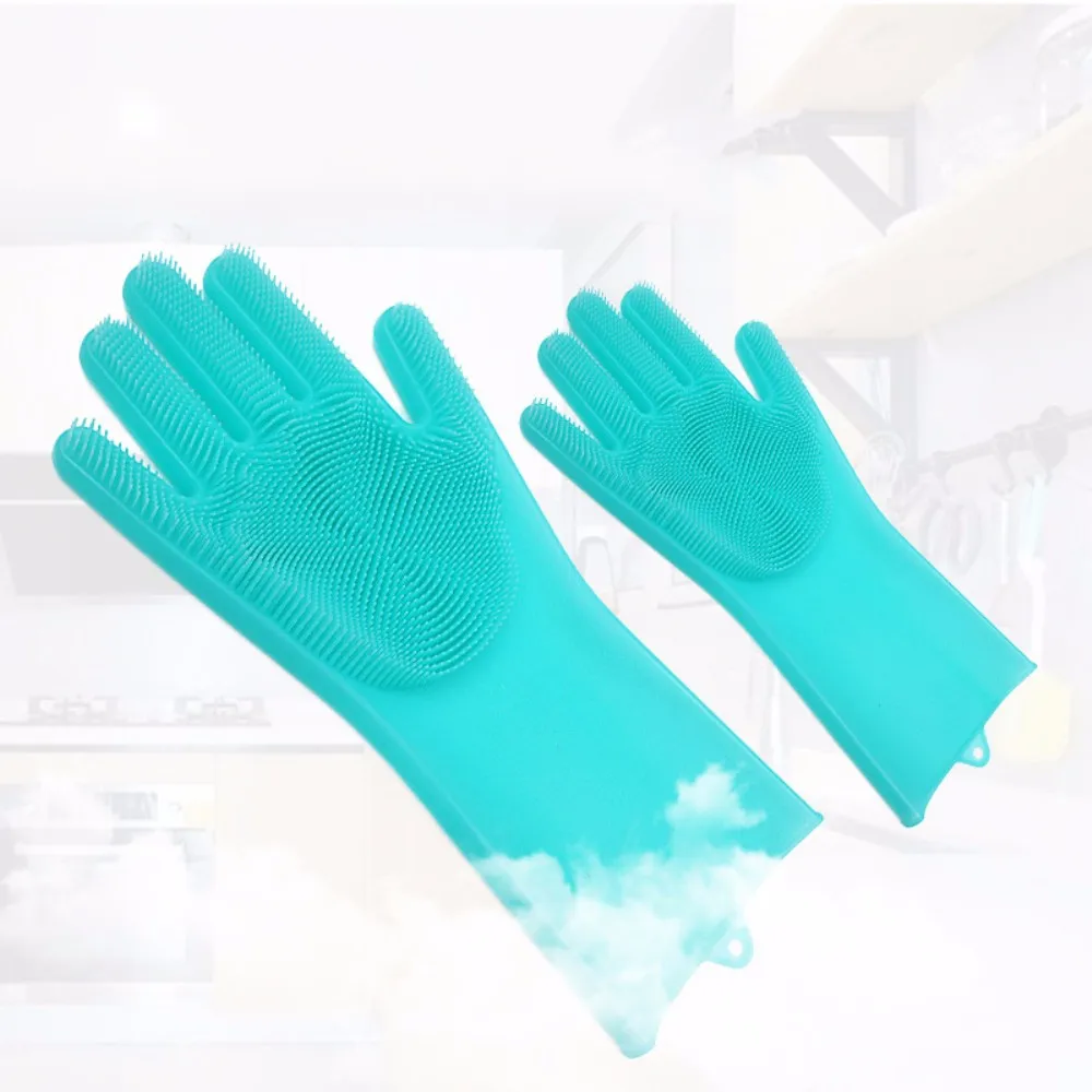 2 in 1 New Silicon Gloves Kitchen Wash Dishes Housekeeping Gloves 100% ...