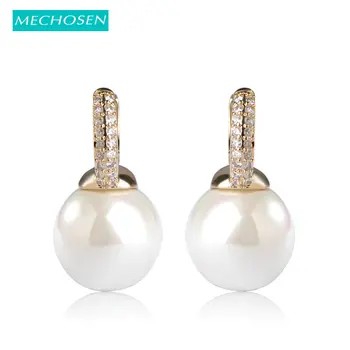 

MECHOSEN Brand Cubic Zircon Copper Earrings Simulated Pearl Brincos Pusety Wedding Banquet Engagement Women Ear Cuff Accessories