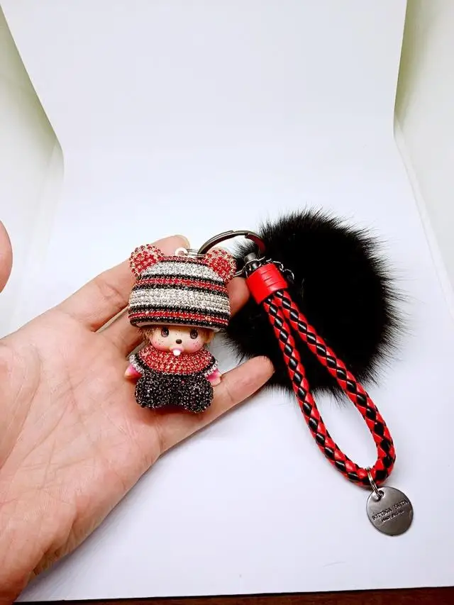 Симпатичные Monchhichi Брелки Кожа Брелок Настоящее Сек Помпоном Мяч Novely Женщин