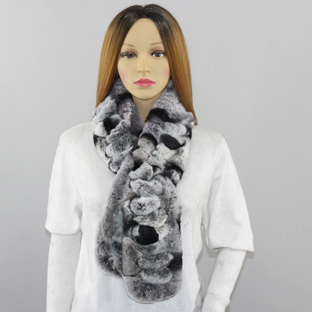 Women Genuine Rex Rabbit Fur Scarves Winter Warm 100%natural rabbit Fur scarf Fashion Females Real Fur Neckerchiefs