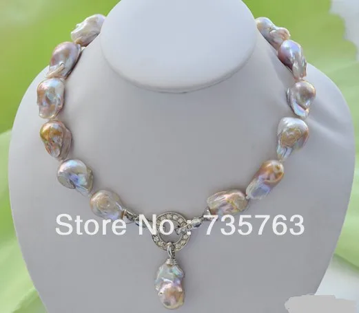 

xiuli 00943 Rare 18" 23mm lavender baroque keshi Reborn necklace pendant