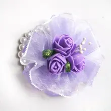 Горячая jfbl высокое качество запястье корсаж браслет цветок Свадебная вечеринка Выпускной- Фиолетовый
