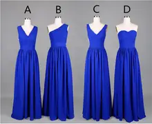 2016 Royal Blue V Neck Bridesmaid Dresses Chiffon A Line Floor-Length Plus Size De Casamento Robe Demoiselle D’honneur
