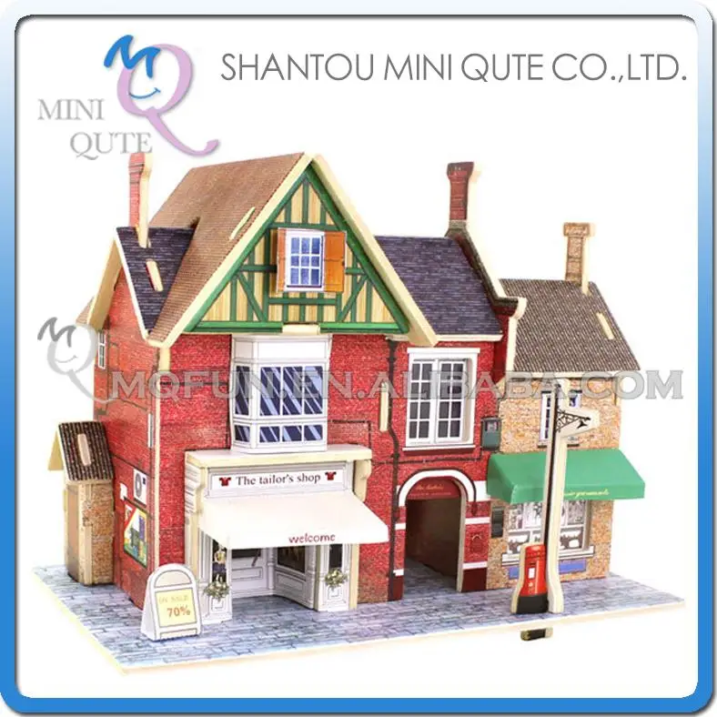 5pcs/lot Mini Qute 3D Wooden Puzzle British UK Clothing Shop architecture famous building model educational toy gift NO.F134 | Игрушки и