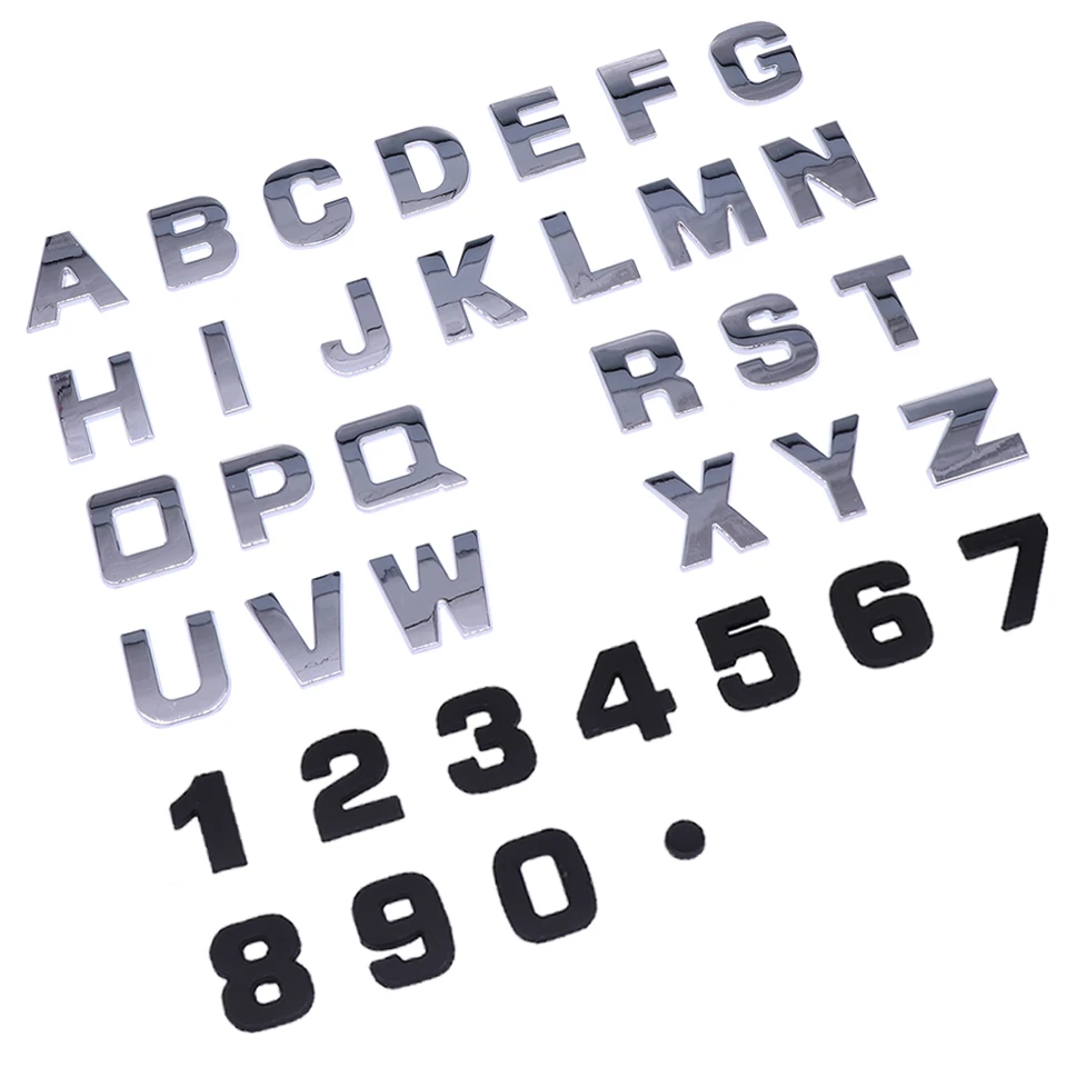 

28mm Two Colors Auto Chrome Metal DIY 3D ARC Letters Digital Alphabet Emblem Decoration Car Stickers Automobiles Car Accessories