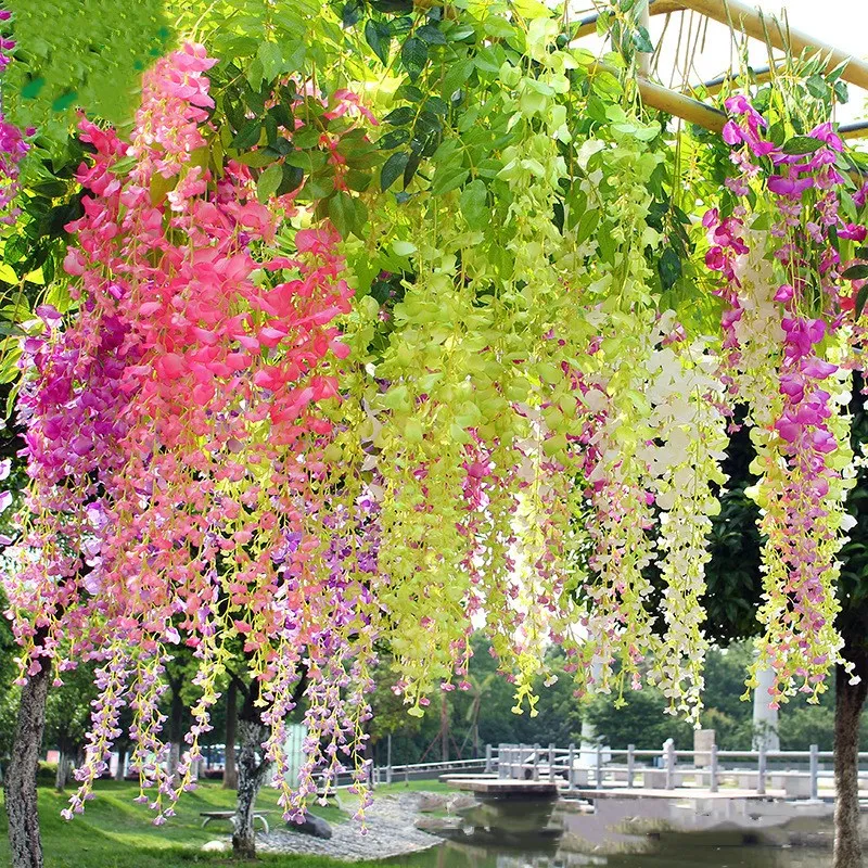 

12pcs/lot Wedding Decoration Artificial flower Wisteria Flower Vines hanging Rattan Bride flowers Garland For Home Garden