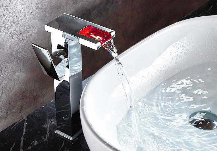 Кран с подсветкой для ванной комнаты смеситель для раковины квадратный хромированный смеситель для ванной комнаты высокий и короткий CF1003