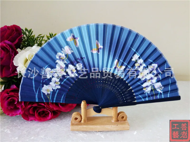 Flower Butterfly Pattern Folding Dance Wedding Party Lace Silk Folding Hand Held Flower Fan G619