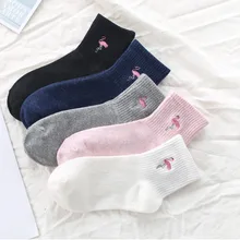 peonfly новые вышивки мультфильм фламинго моды однородный цвет японских харадзюку женщин милые смешные носки модные женские хлопок короткие теплые зимние вентиляции хлопковые носки конфеты носочки корейская мода мило