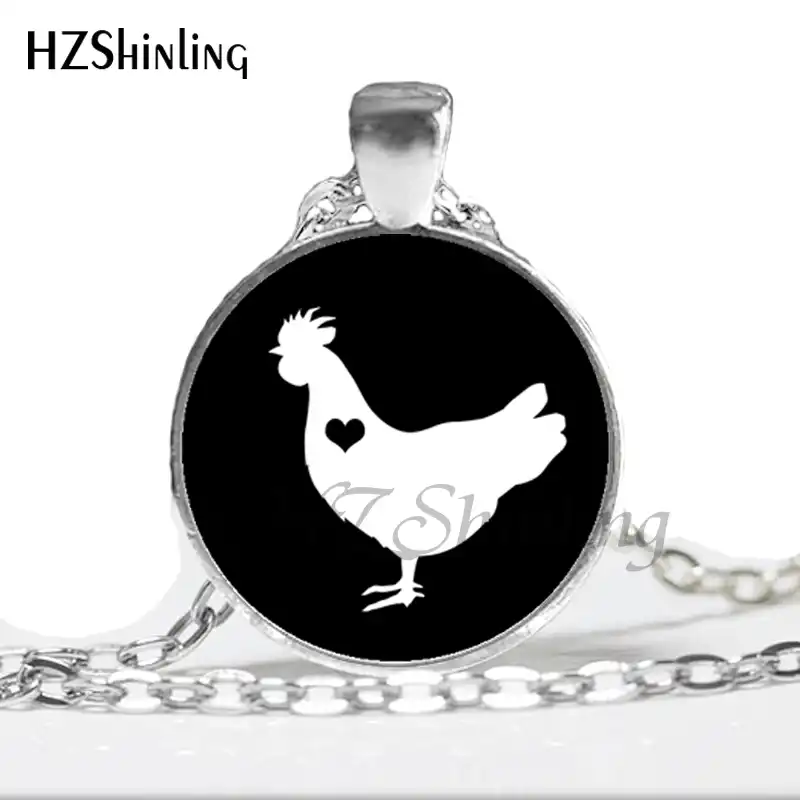 NS-00745 2017 novo galo silhueta pingente galo colar galinha jóias redonda pingentes de vidro cabochão colares hz1