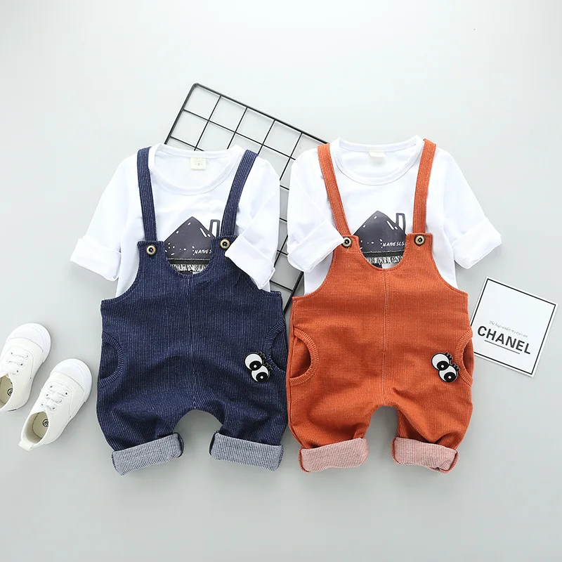 Spring Baby Clothes Set Long Sleeve Autumn 1-3Y Cartoon House pattern Boys T shirts+Overall Pants 2pcs Cotton Casual Suits | Детская