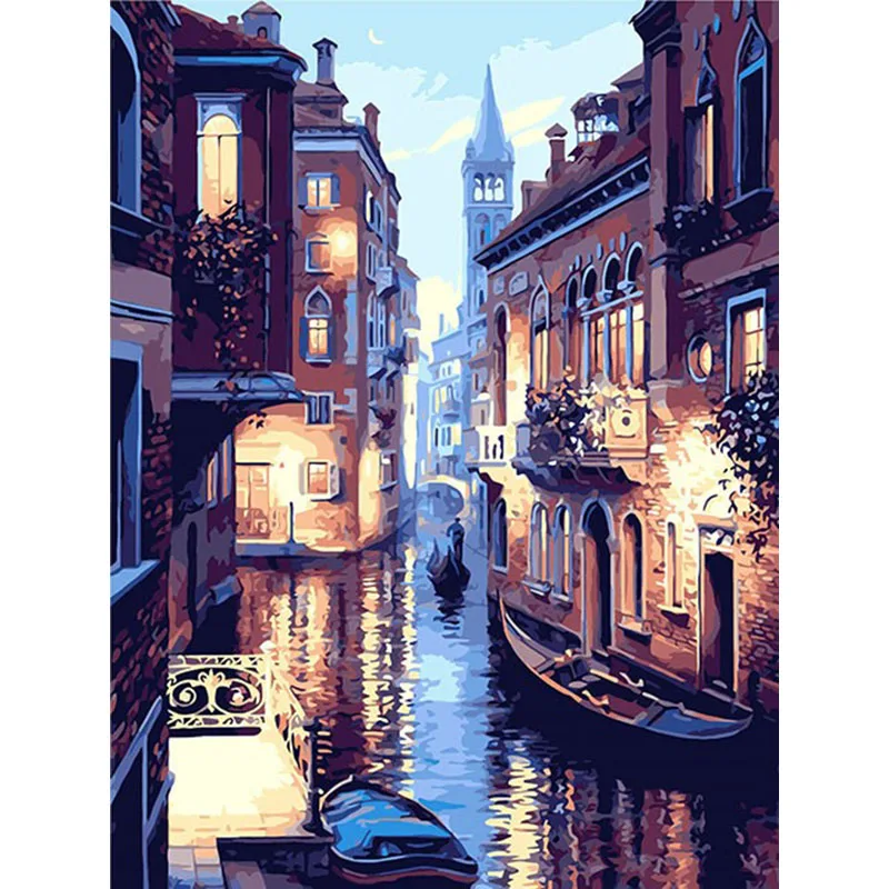 

Framed Venice Night Landscape DIY Digital Oil Painting By Numbers Europe Abstract Canvas Painting For Living Room Wall Art