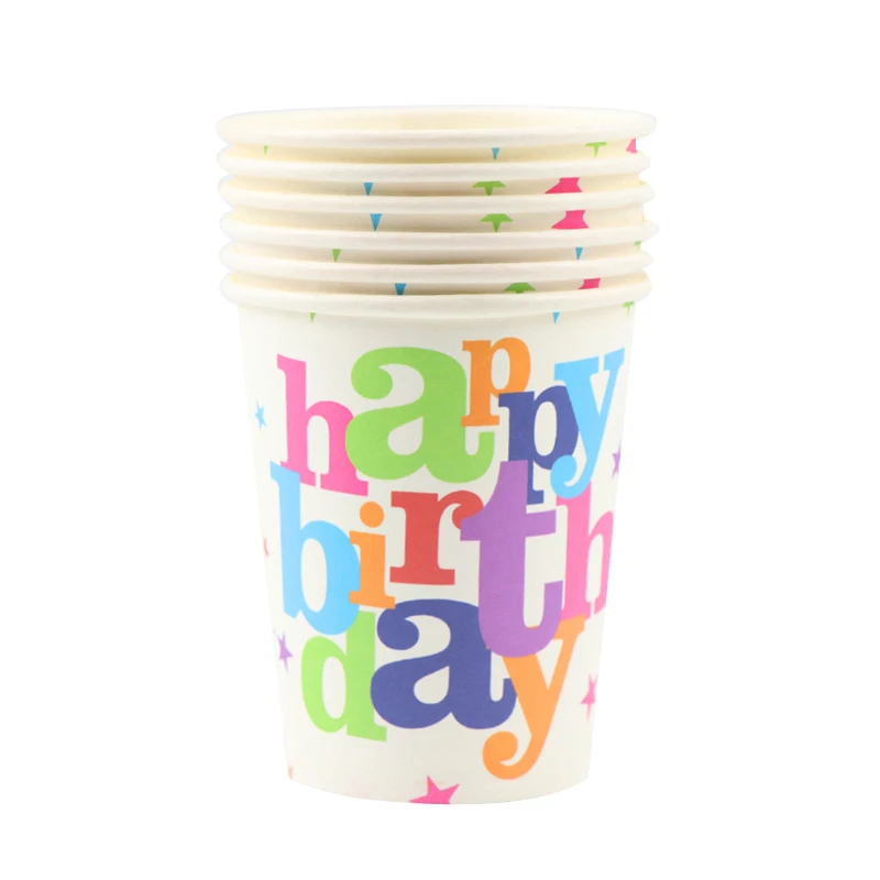 6pcs/set Happy Birthday Paper Cups Kids Party Colorful Letter