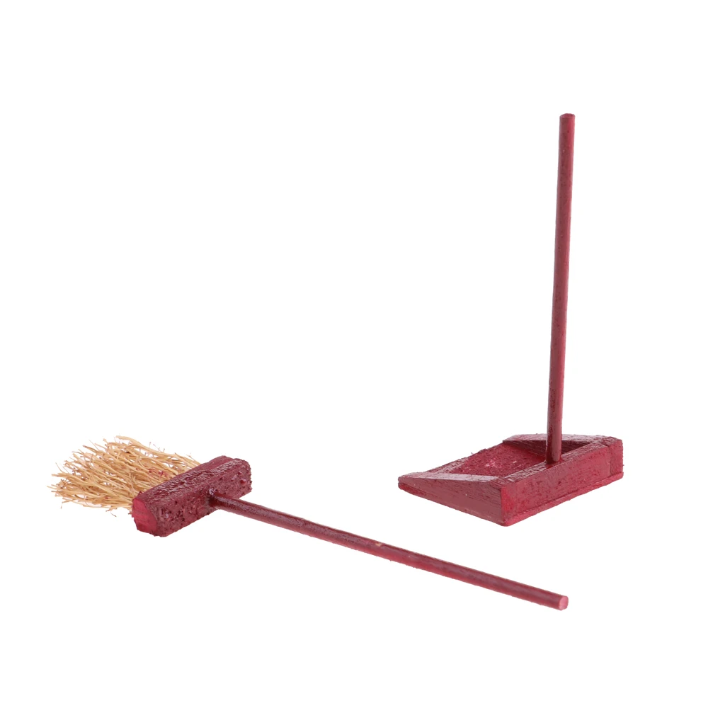 1/12 Wood Broom Dustpan Set Cleaning Tools for Dolls House Room Fairy Garden Accessories
