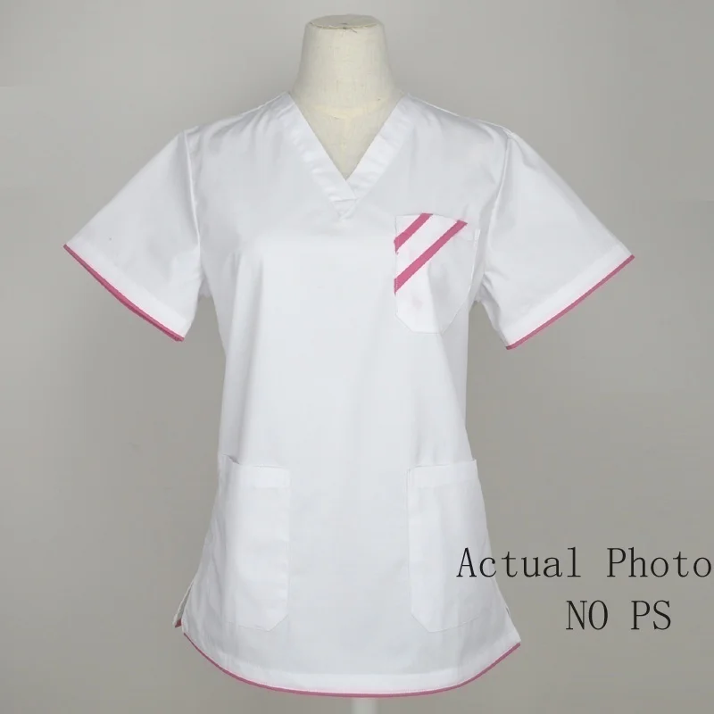 

Women's Fashion Scrub TOP Short Sleeved V-neck Shirt with Side Vent H-Q Medical Uniforms Color Blocking Design(Just A Top)
