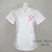 Special Offers Women's Fashion Scrub TOP Short Sleeved V-neck Shirt with Side Vent H-Q Medical Uniforms Color Blocking Design(Just A Top)