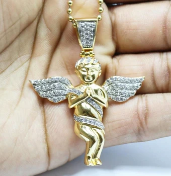 

free 24" chain promotion cool boy men hip hop jewelry micro pave high quality cz angel necklace promtion