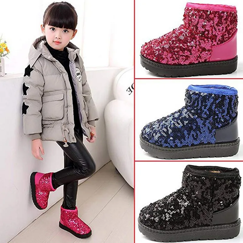 

SHUJIN New Arrival 2018 Bling Winter Shoes For Girls Plush Toddler Boy Boots Kids Warm Baby Boys Snow Boots Children Shoes