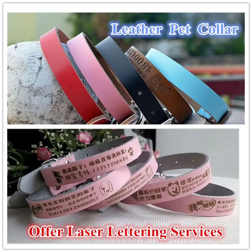 

A46 DIY Pet Collar Leather Dog Cat Collars Including lettering service lettering name,tel,address