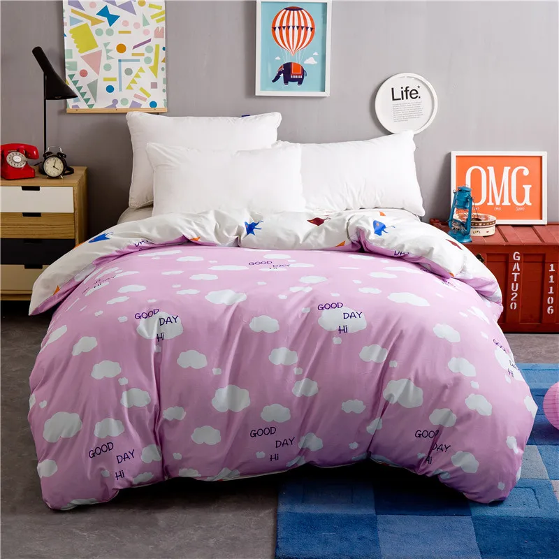 

Cute Pink + White Clouds Pattern Thickening 1 Piece Duvet Cover With Zipper 100% Cotton Quilt Or Comforter Or Blanket Case Soft