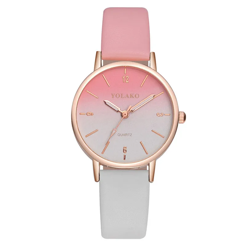 

Luxury Women Watches Casual Leather Belt Round Quartz Wrist Watch Gradual Color Scale Convex Watch For Ladies Gift Lover@50