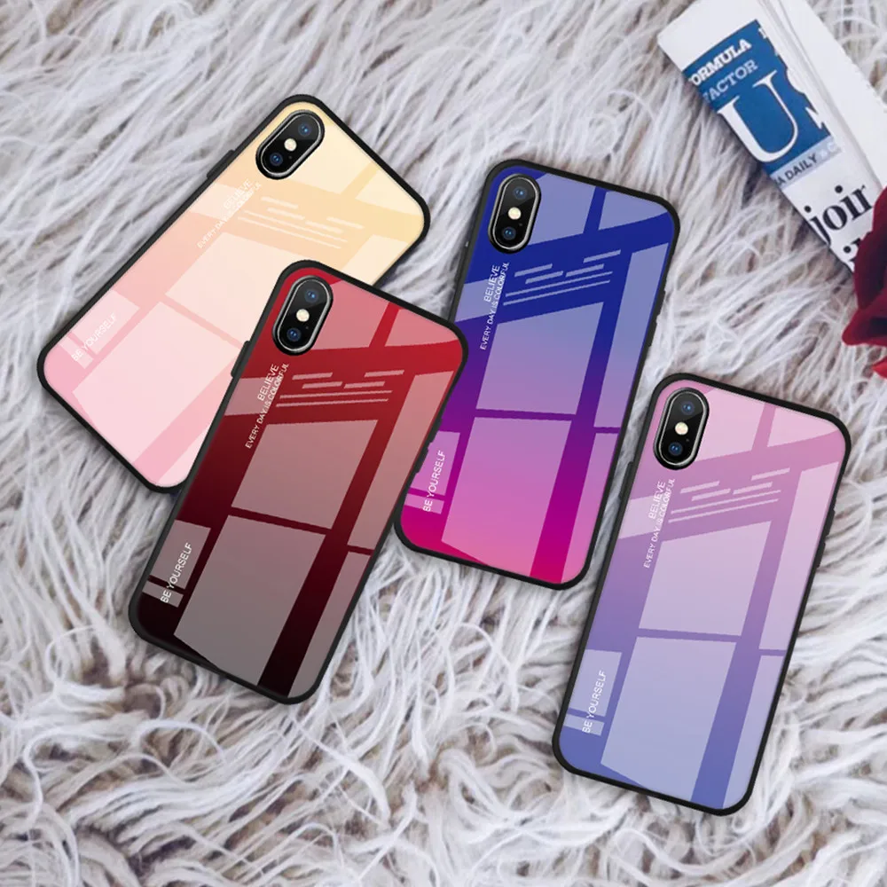 Роскошные градиентные чехлы из закаленного стекла для iPhone X XS MAX XR градиентный