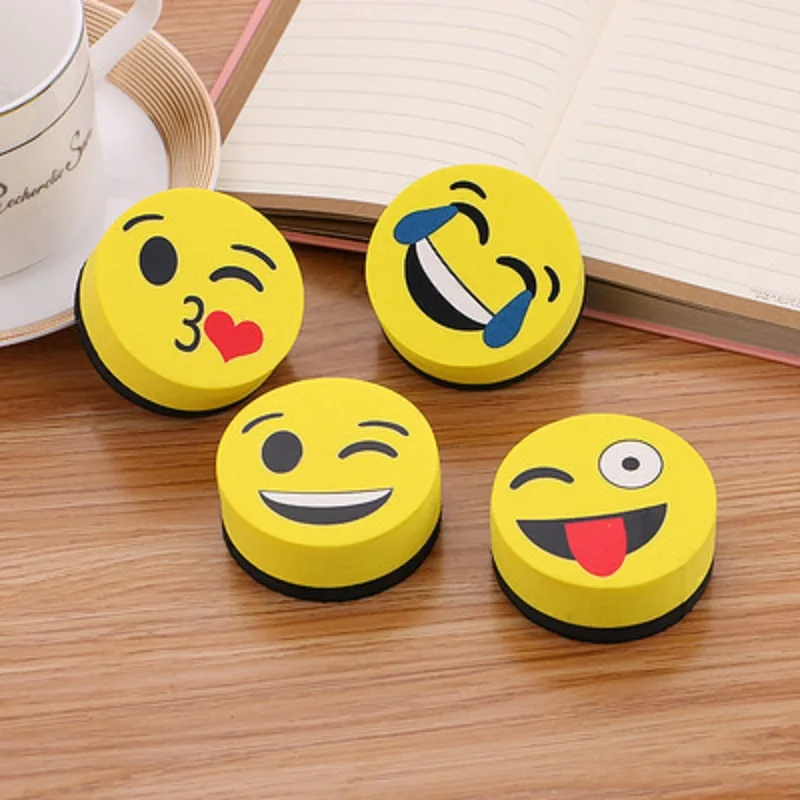 2PCS Yellow Smile Face Whiteboard Eraser Magnetic Board Erasers Wipe Dry School Blackboard Marker Cleaner Styles Randomly Sent | Канцтовары