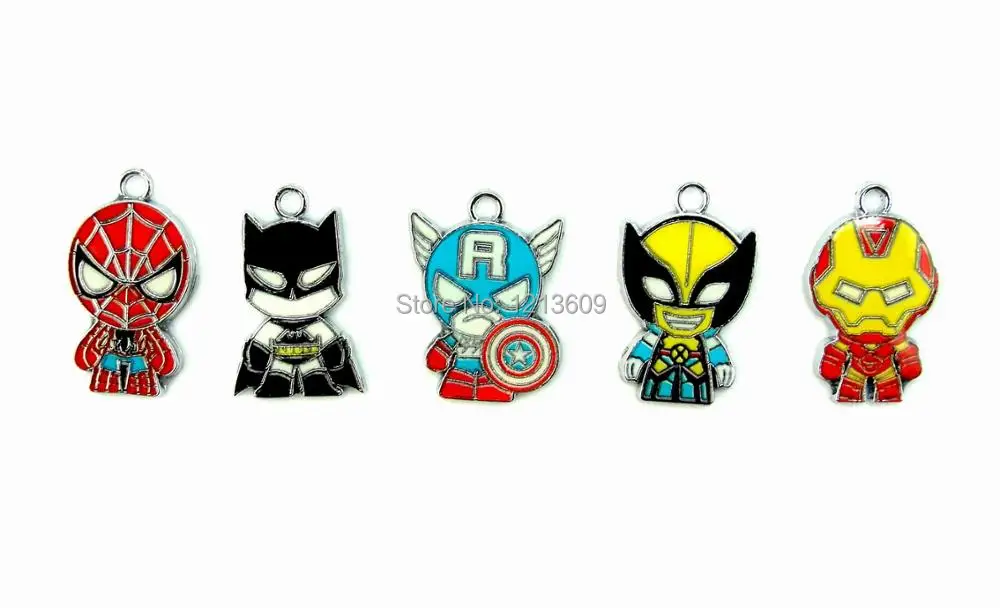 

New 20 Pcs Superhero Spiderman Batman Captain America Iron Man Charms Pendants Jewelry Making DIY Christmas Gifts