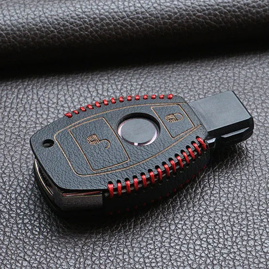 2 buttons Genuine leather car key cover wallet for mercedes benz A B