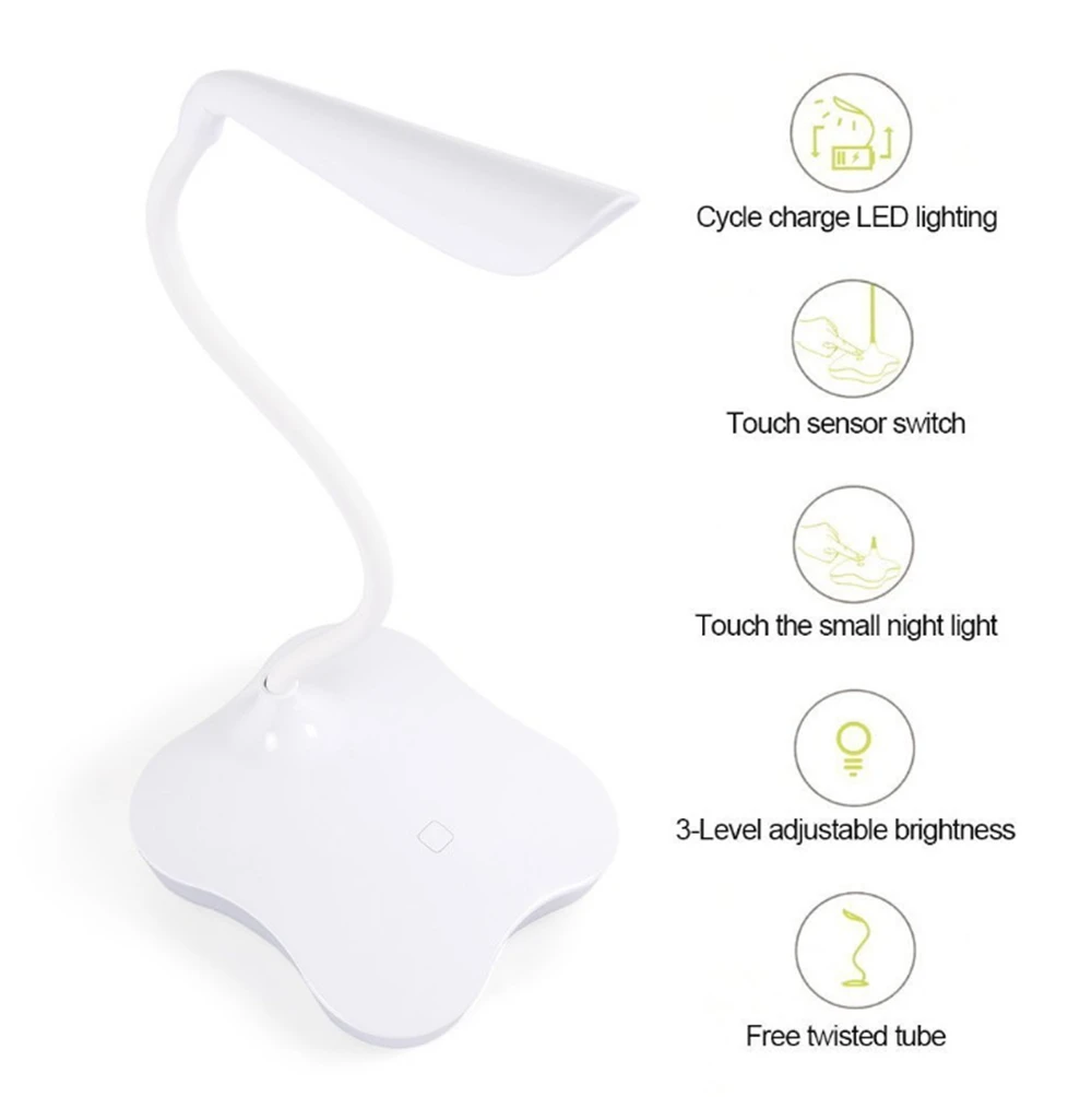 LED Desk Table Lamp Night Light Clover 3 Level Dimmable Auto Sensor Touch Wireless USB Rechargeable For Bedside Reading