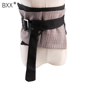 

[BXX] 2020 Spring Woman New Stylish Striped Pattern Spliced Square Buckle Irregular Wide Waistbelt All Match LI683