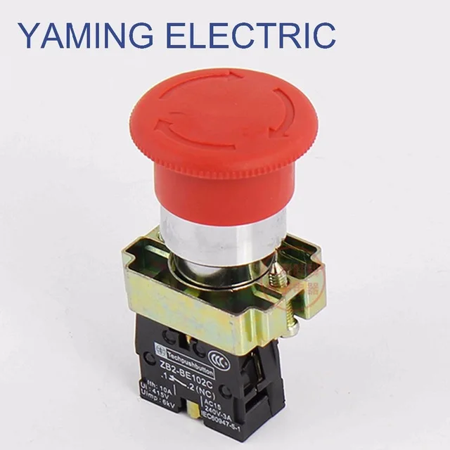

5pcs P60 Mushroom head power switch emergency stop 10A 22mm push button switch (ZB2) XB2-BS542 XB2-BS442 XB2-BS542C