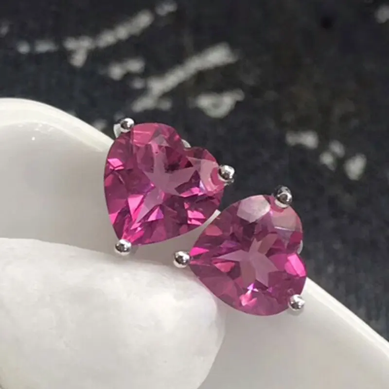 

RADHORS Earring Genuine 925 Sterling Silver inlay 100% natural rose Red Topaz Stud Earring for Women Classic Style Fine Jewelry