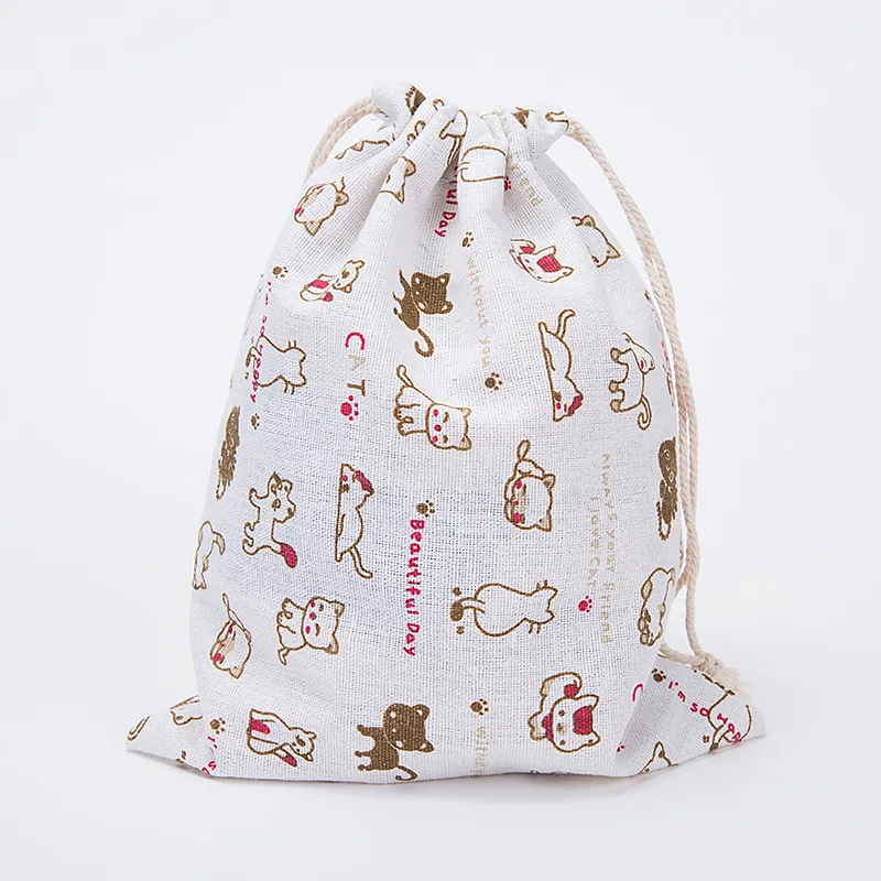 

Men and women fashion mini cosmetic bag hard bag cotton and linen drawstring printing bouquet pull rope bag LQ022