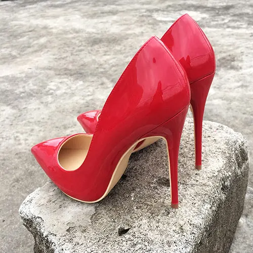 Veowalk/женские пикантные туфли-лодочки из красной лакированной кожи на высоком каблуке с острым носком; женские свадебные туфли-лодочки на шпильке; Индивидуальный заказ - Цвет: 12cm Heels