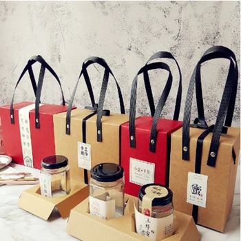 

100piece/lot New kraft brown and red portable Baking box Cake Boxes Bakery Macaron Cookies Boxes Gift Packaging