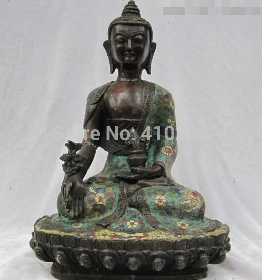 

$Nice Discount$ Tibet Fane 100% Pure Bronze handwork made cloisonne Bhaisajyaguru Buddha Statue