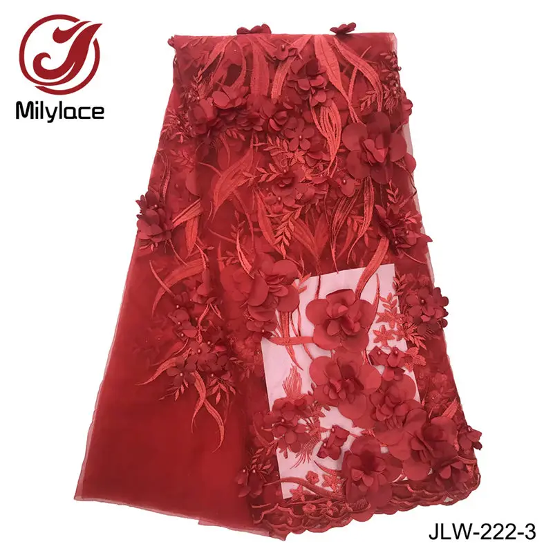 Популярный дизайн, французская кружевная ткань, вышитая бисером, 3d Цветы, ткань для невесты, свадебное платье, кружево, сиреневое Тюлевое кружево, африканская JLW-222 - Цвет: red